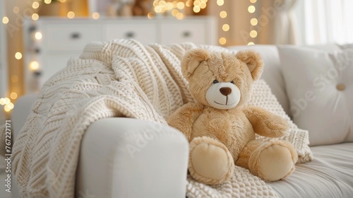 Brown Bear on White Couch