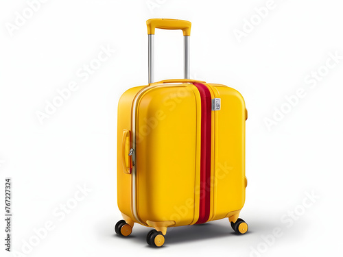 Big yellow travel suitcase with shadow on white background. generative ai