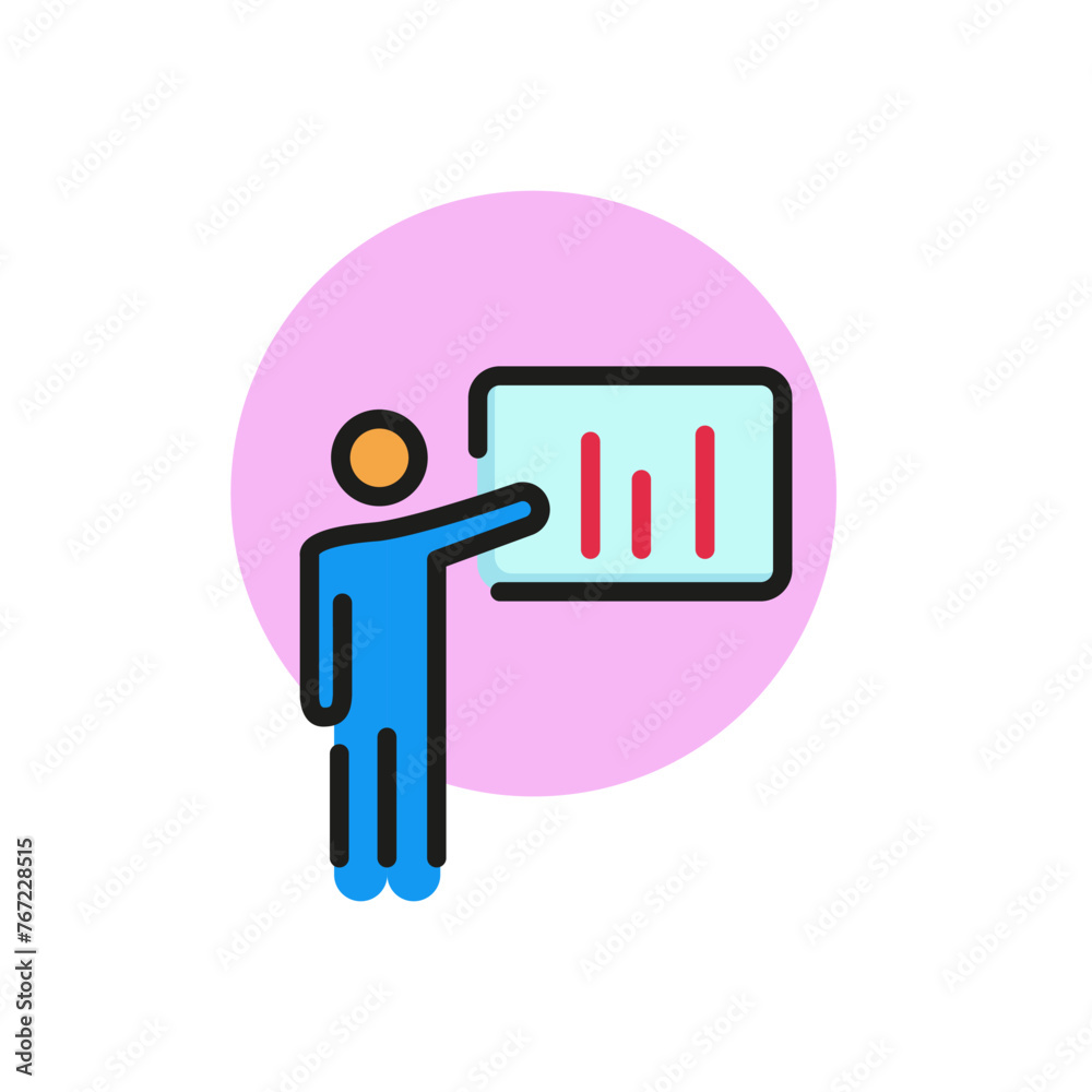 Icon of man, holding presentation. Marketing, speaker, diagram. Analysis concept. Can be used for topics like business, conference, reporting. Icon of man, holding presentation. Marketing, speaker, diagram. Analysis concept. Can be used for topics like business, conference, reporting.