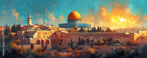 Majestic Illustration of Jerusalem's Holy Sites