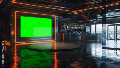 Fototapeta Naklejka Na Ścianę i Meble -  3D Virtual TV Studio News, Backdrop For TV Shows .TV On Wall.3D Virtual News Studio Background,3d illustration