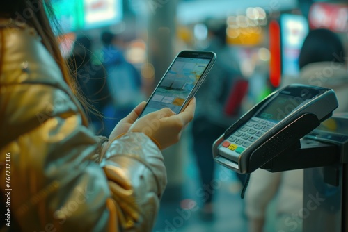 photograph of People use Apple Pay to pay on their iPhones, reflecting Apple Pay's popularity in Hong Kong. 