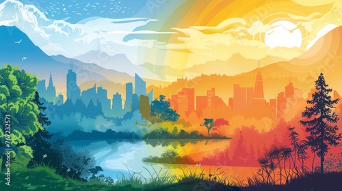City Painting With Rainbow, outdoors