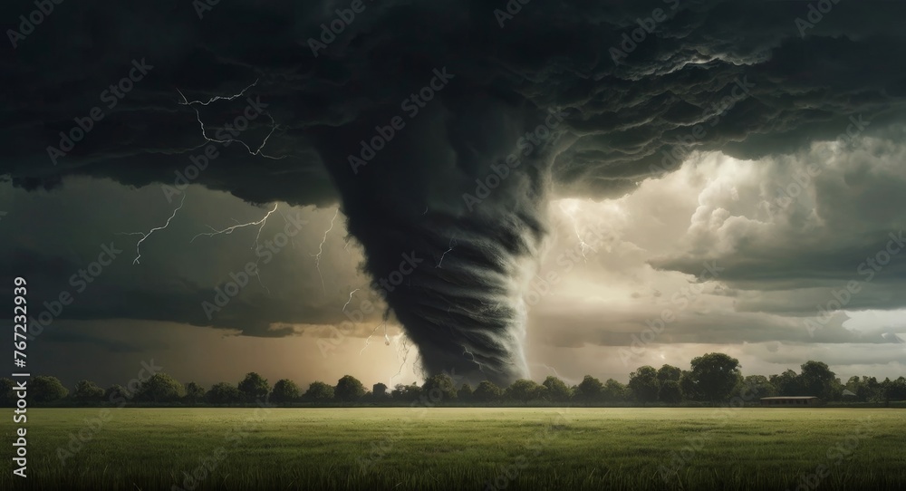 Beautiful tornado over a green field
