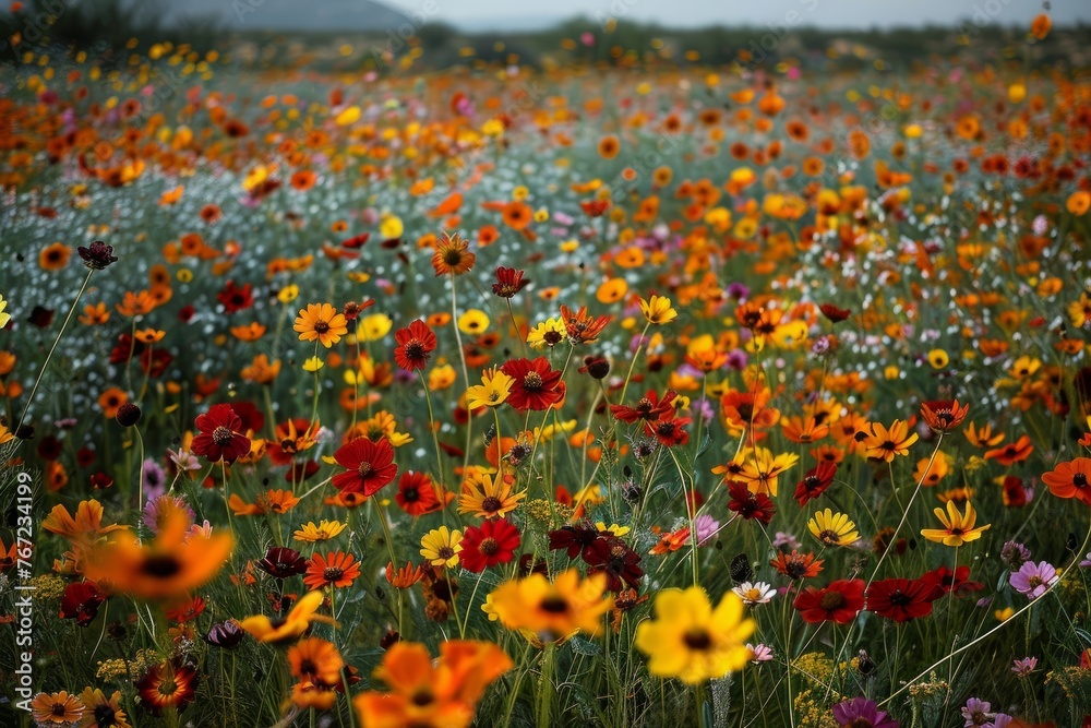 Colorful Wildflower Bloom, A Picturesque Natural Landscape