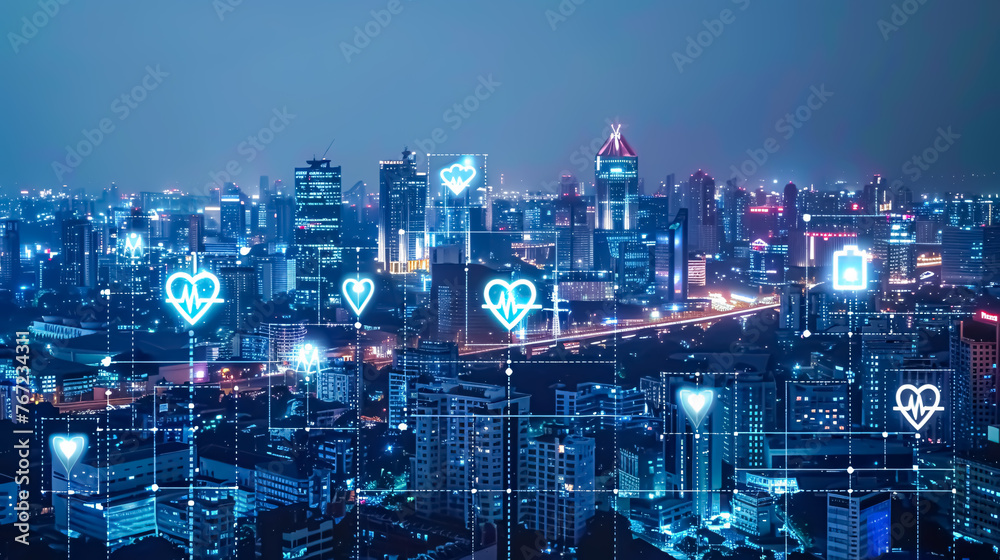 Smart city and wireless communication network. Concept of internet of things and smart city.