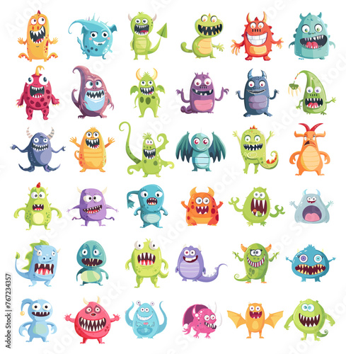 Cute cartoon monsters. Little sweet monster set isolated, furry creatures drawings on white, gremlins trolls beasts characters collection