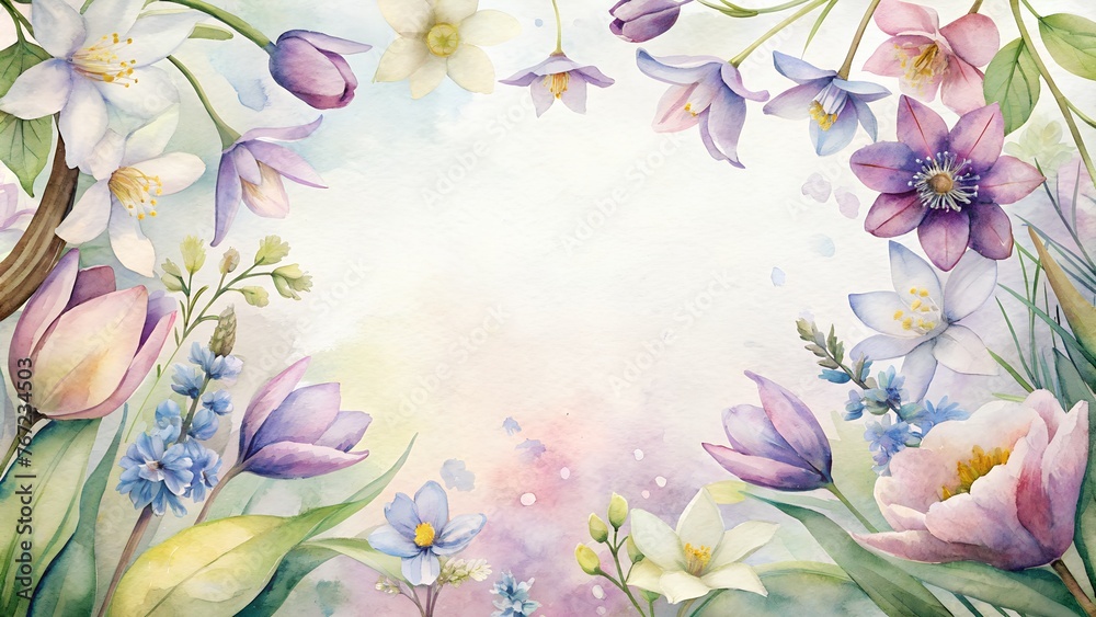 Watercolor Spring Flowers Frame Illustration