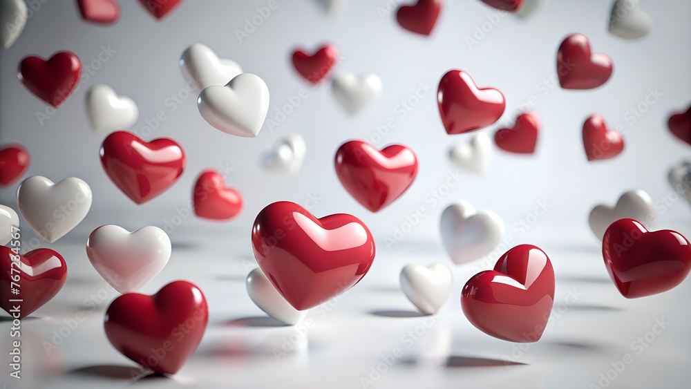 3D Floating Valentine's Love Hearts Icons on White Background 3D Floating Valentine's Love Hearts Icons on White Background