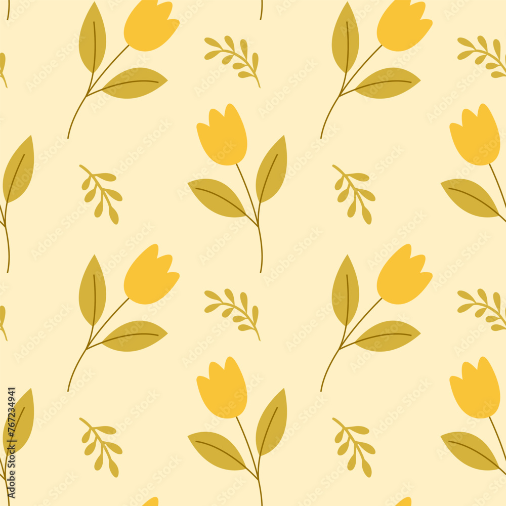 Seamless pattern with cute yellow flowers on a beige background, spring background, retro design for scrapbooking, textile, children's clothing, wrapping paper Seamless pattern with cute yellow flowers on a beige background, spring background, retro design for scrapbooking, textile, children's clothing, wrapping paper