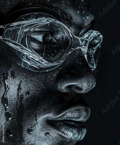 Close-up portrait of a man in a diving mask and goggles.