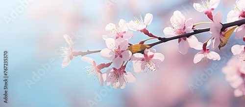 Bird perched cherry tree branch