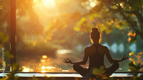Yogi under sunlight in peaceful nature