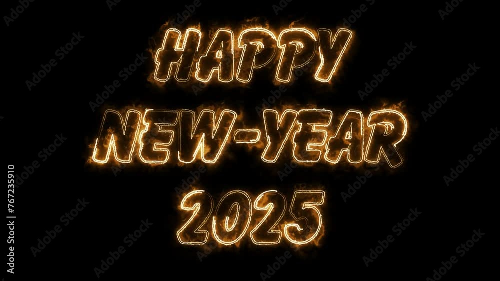 video to wish a happy new year 2025 in orange making a flame effect on a black background video to wish a happy new year 2025 in orange making a flame effect on a black background