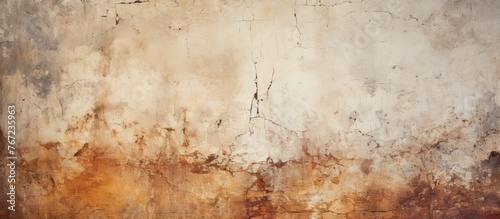 Close-up of wall with brown and white paint photo