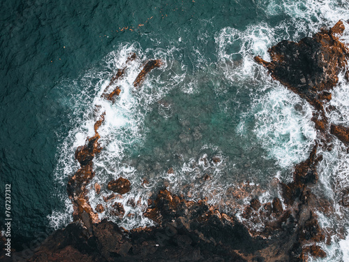 Fototapeta Naklejka Na Ścianę i Meble -  Hawaii red sand beach from a drone