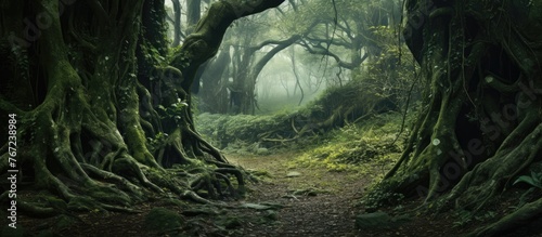 A peaceful path cutting through a dense woodland
