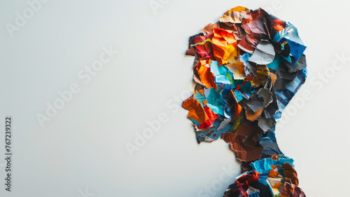 Silhouette of a head made of colorful paper pieces.