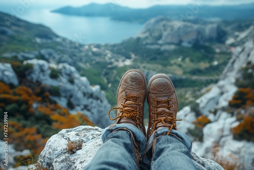 Feet up on a rocky outcrop overlooking the coast © grape_vein