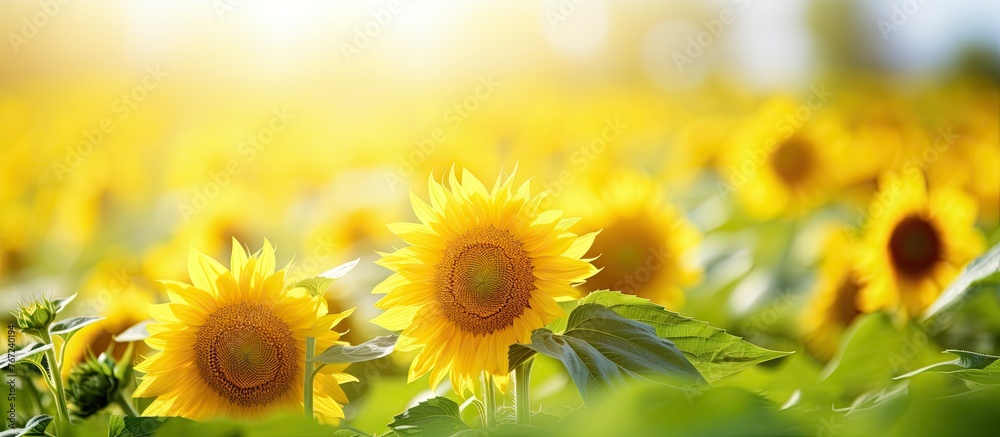 Obraz premium A field of bright sunflowers basking in sunny weather