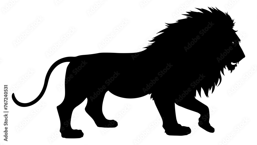Lion silhouette isolated on transparent or white background, vector illustration