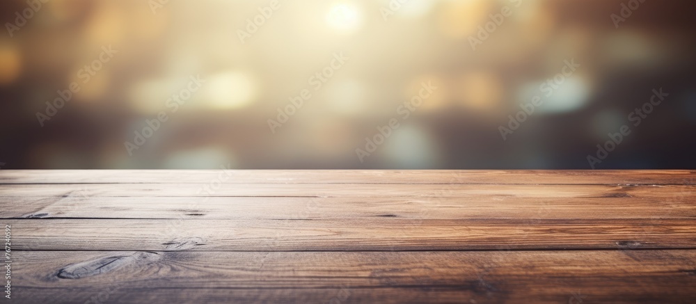 Wooden table with blurred backdrop Wooden table with blurred backdrop