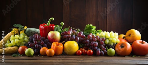 Various fruits and vegetables displayed on a table
