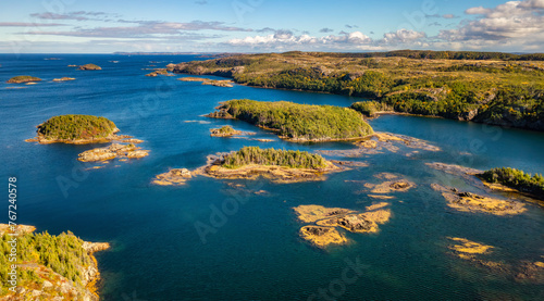 Rocky Shore on East Coast of Atlantic Ocean. Aerial Nature Background.