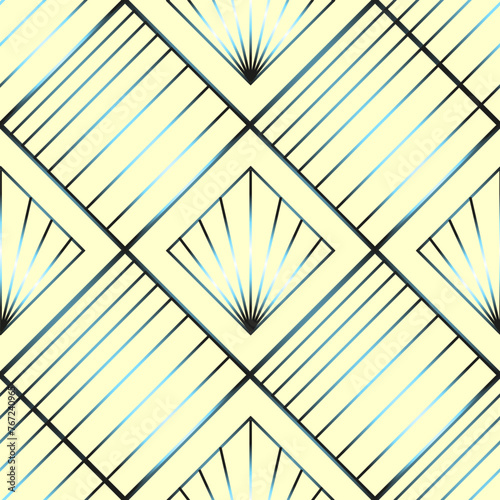 Seamless vector geometric art deco pattern with rhombuses, stripes, palmettes and gradients