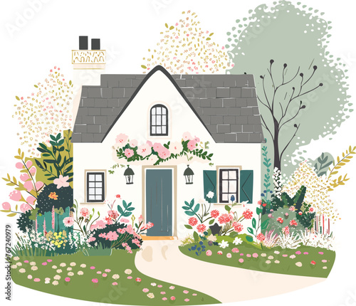 Vintage House Cottage Flora Retro Charm Vector