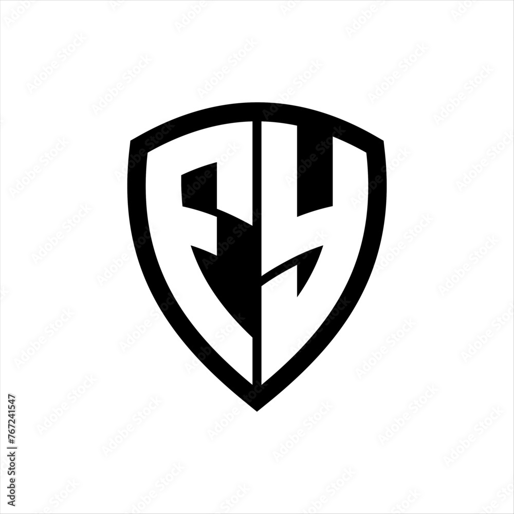 FY monogram logo with bold letters shield shape with black and white color design FY monogram logo with bold letters shield shape with black and white color design