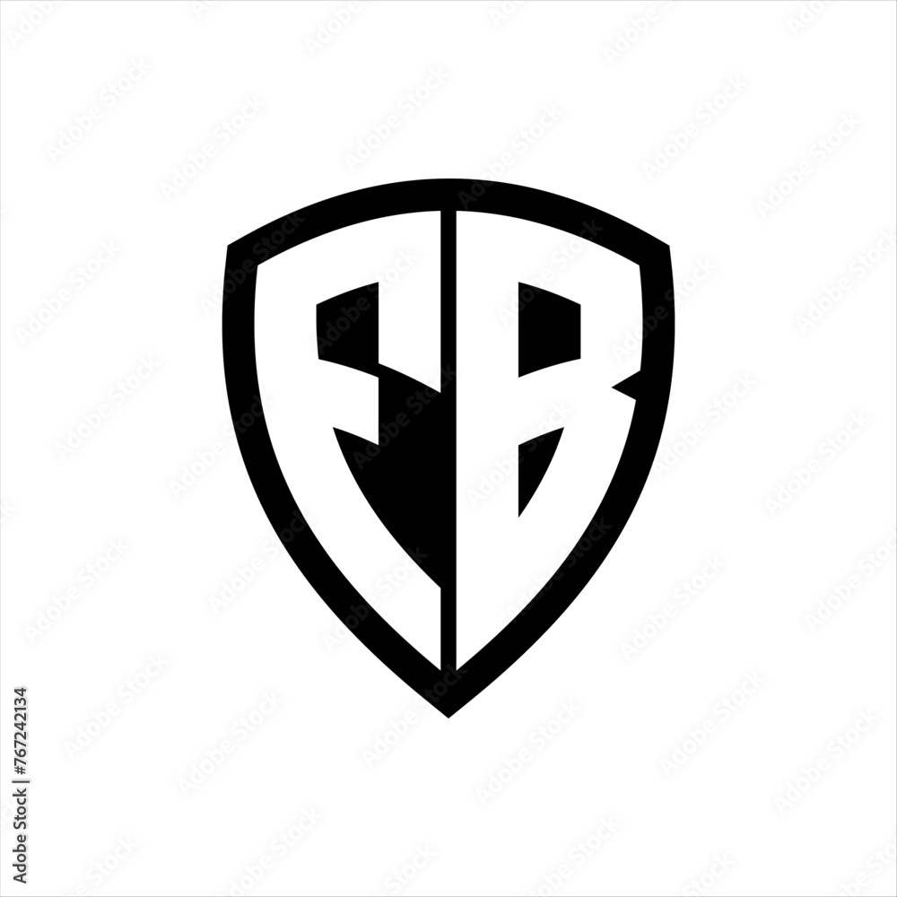 FB monogram logo with bold letters shield shape with black and white color design FB monogram logo with bold letters shield shape with black and white color design