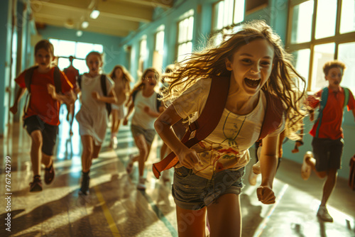 Excited students sprinting down school corridors - a vibrant back to school scene captured in stunning images