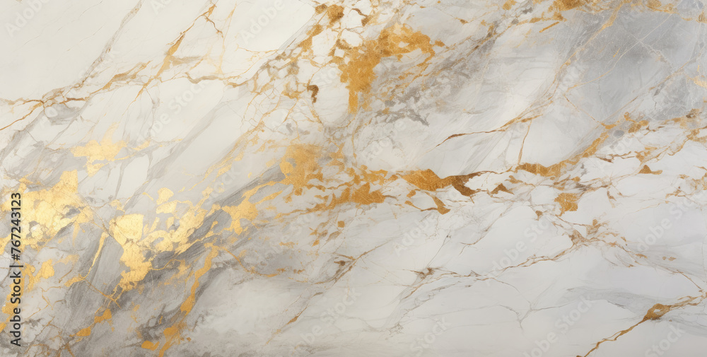 Obraz premium Minimalist gray marble abstract background with gold texture. Simple marble monochrome banner