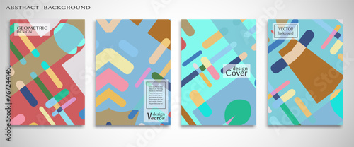 Contemporary abstract art. Colorful geometric background, set of A4 cover.  Header design for flyer, book, info banner frame, title sheet. Modern design. Brochure template layout. Vector illustration