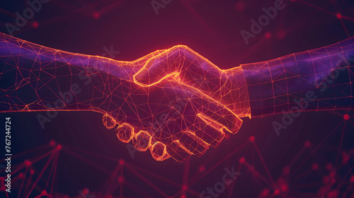Digital Connection Concept with Two Hands in a Cybernetic Handshake photo