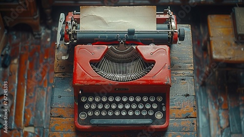 Vintage typewriter with a blank page photo