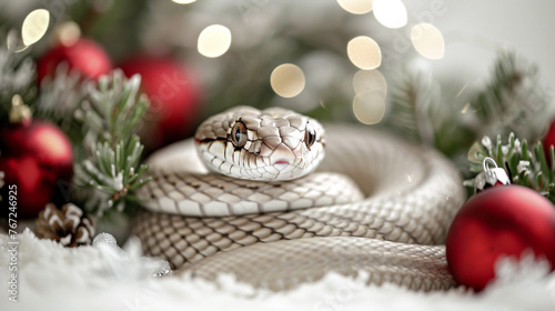 The Year of the Snake. 2025. christmas decoration on red background