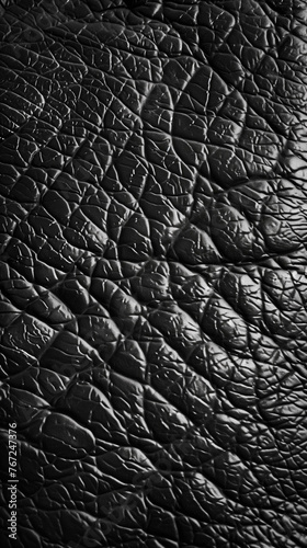 A close up of a black leather texture. AI.