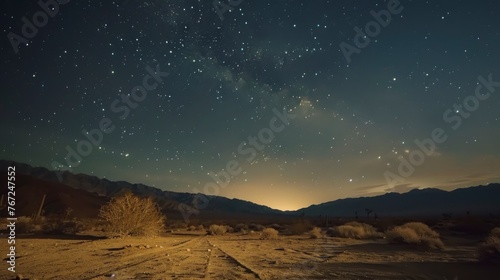 beautiful starry night in a desert with many stars in high resolution and high quality