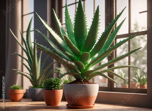  Aloe plant in a flower pot on the windowsill