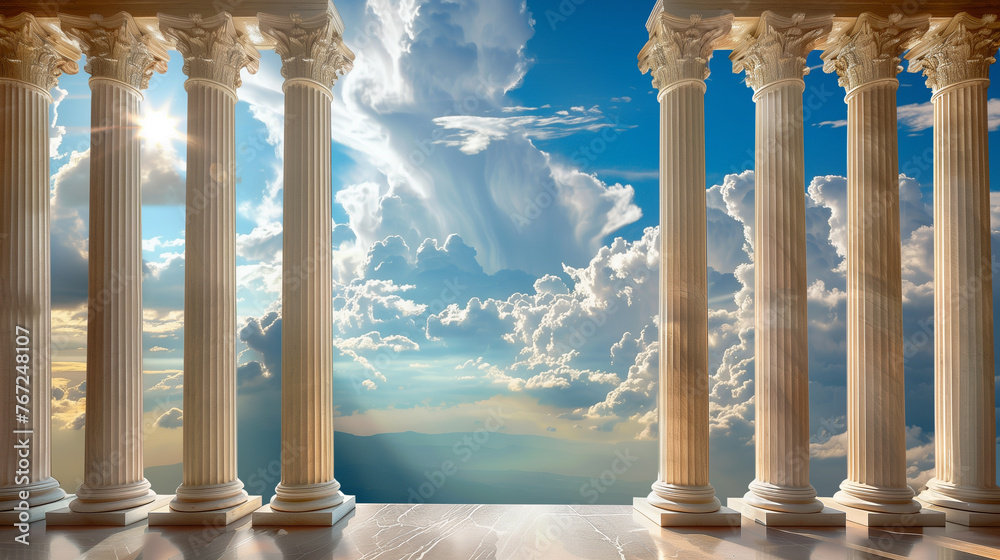 Fototapeta premium Classical White Columns Architecture with Ethereal Cloudy Sky