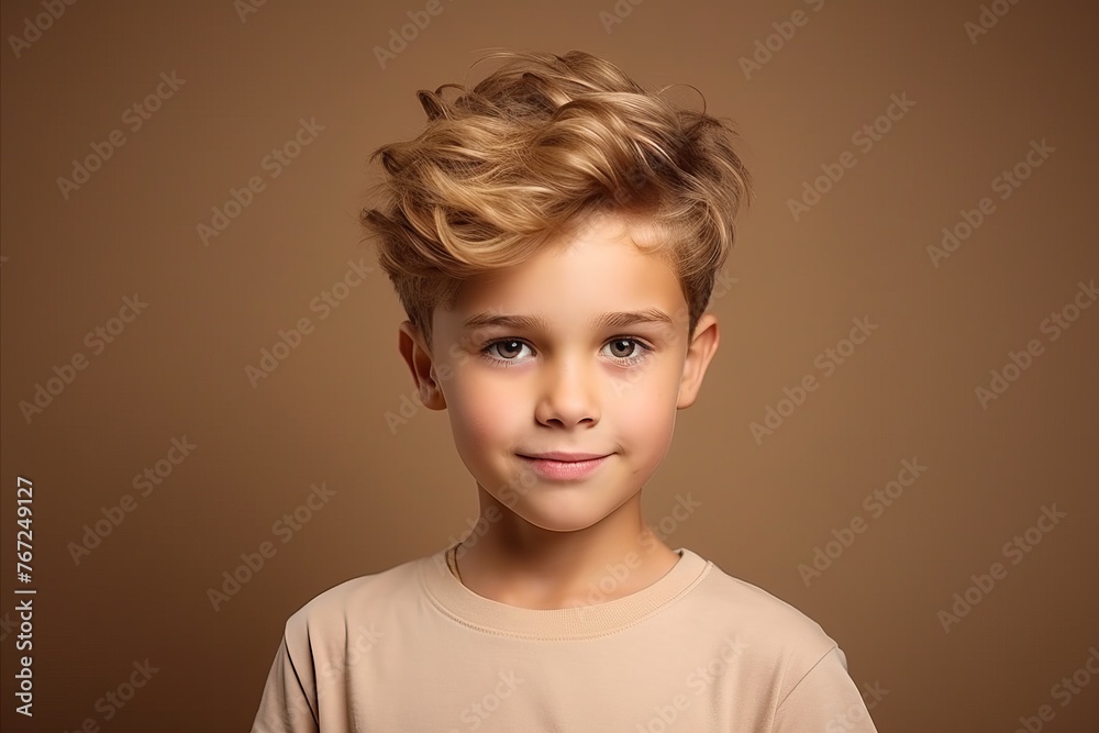 Portrait of a cute little boy with blond hair on brown background Portrait of a cute little boy with blond hair on brown background
