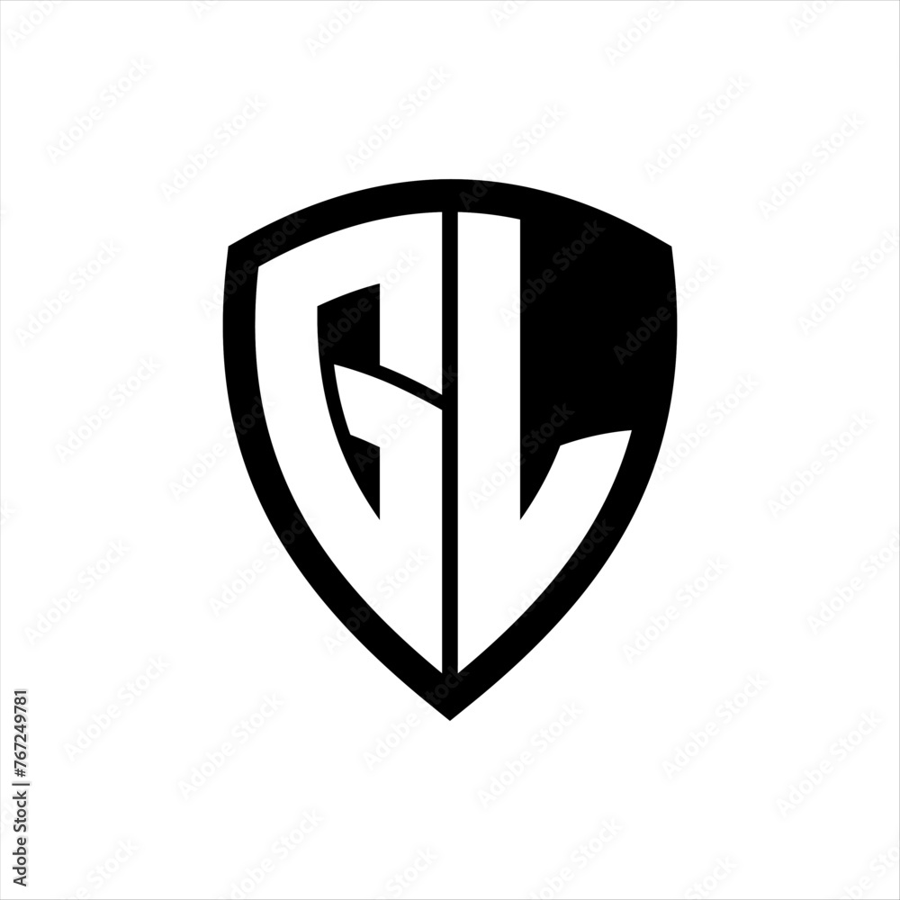 GL monogram logo with bold letters shield shape with black and white color design GL monogram logo with bold letters shield shape with black and white color design