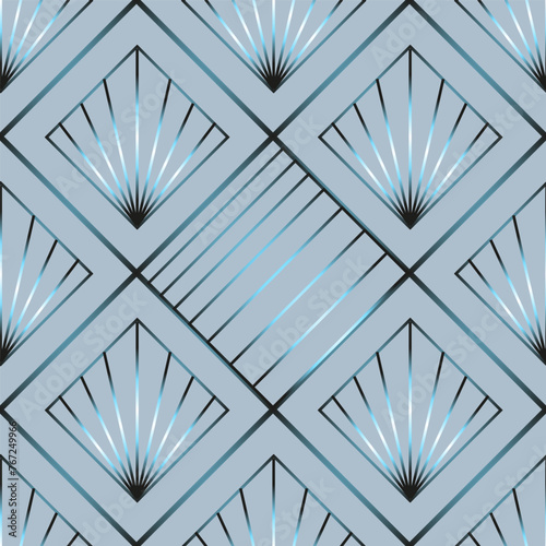 Seamless vector geometric art deco pattern with rhombuses, stripes, palmettes and gradients