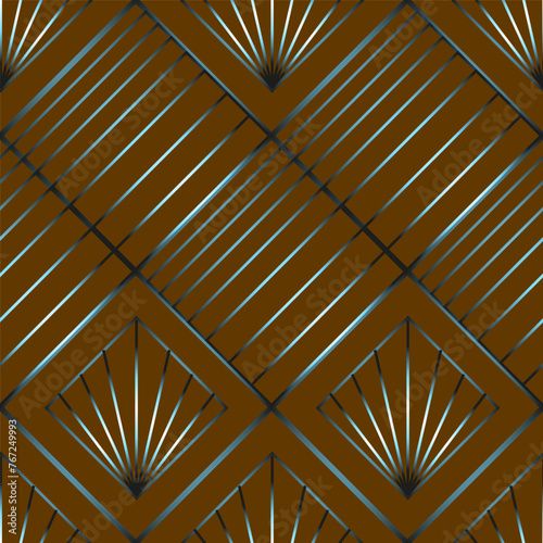 Seamless vector geometric art deco pattern with rhombuses, stripes, palmettes and gradients