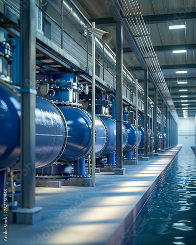 Water treatment facility, digital twins simulating flow and purification, critical, focused