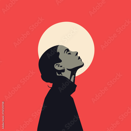 A silhouette of a thoughtful woman against a full moon, an evocative image for themes of introspection and tranquility