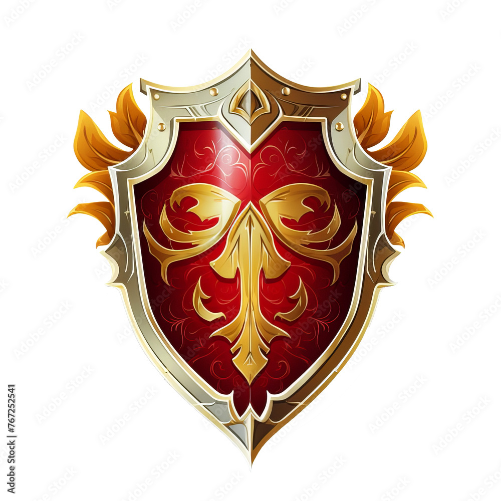 Golden and red ancient royal shield isolated on a transparent background. Shield for ancient times game element Golden and red ancient royal shield isolated on a transparent background. Shield for ancient times game element