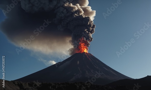 A strong eruption of a black volcano.